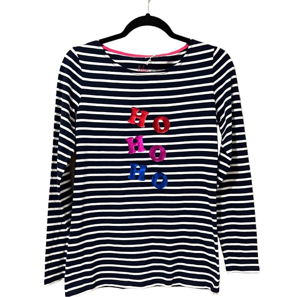 Boden Christmas Breton Metallic Stripe Slogan Long Sleeve Top NWOT (6) - Picture 5 of 12